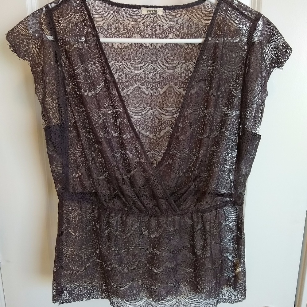 Fossil Gray Lace Blouse